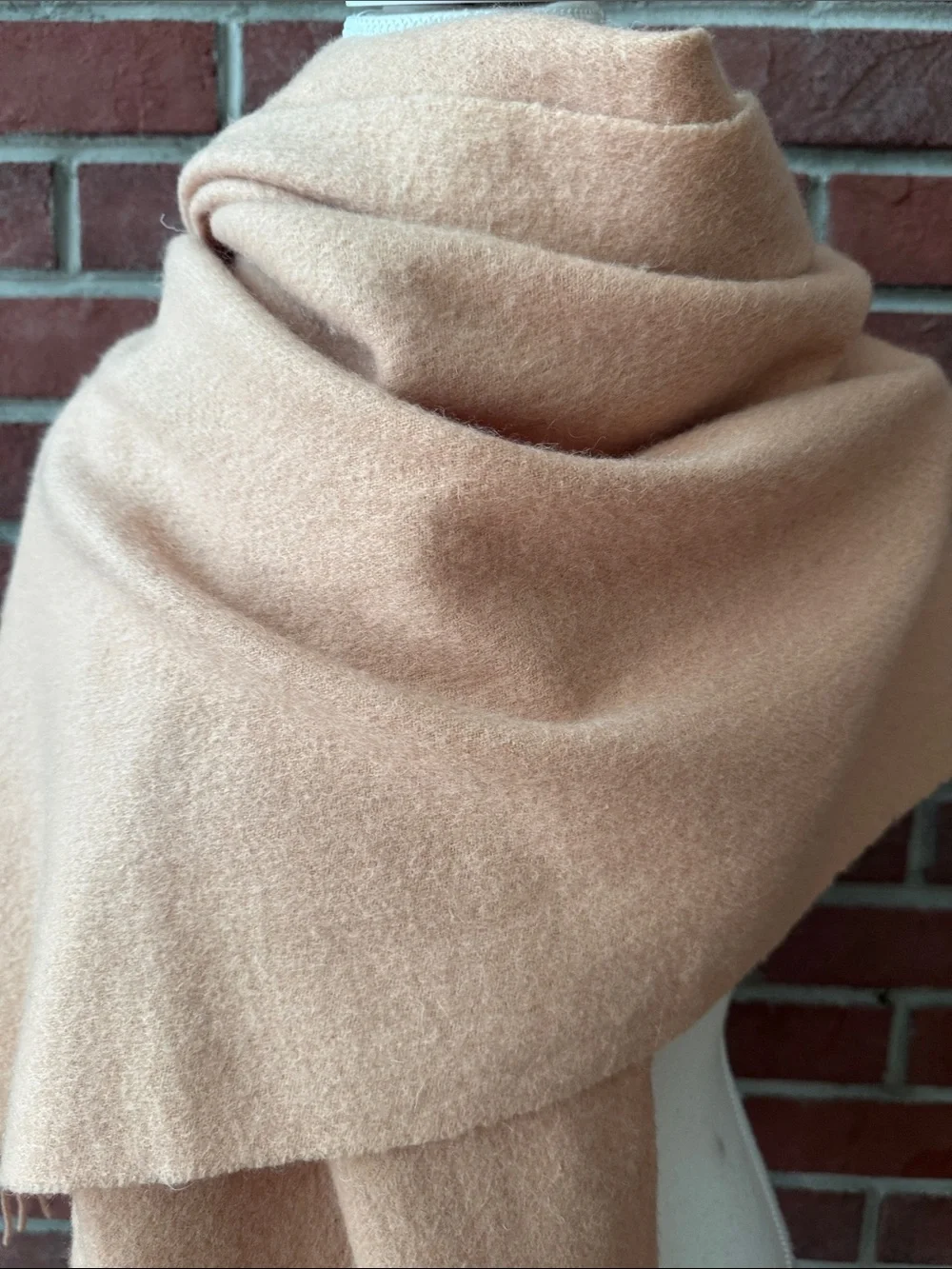 Camel Fringed LambsWool Throw Shawl Oversized Scarf 27”x76”